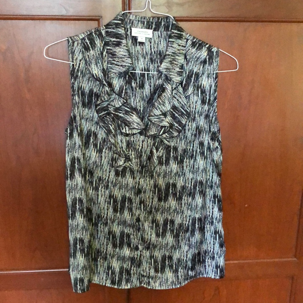 Tahari sleeveless collared ruffled medium shirt
